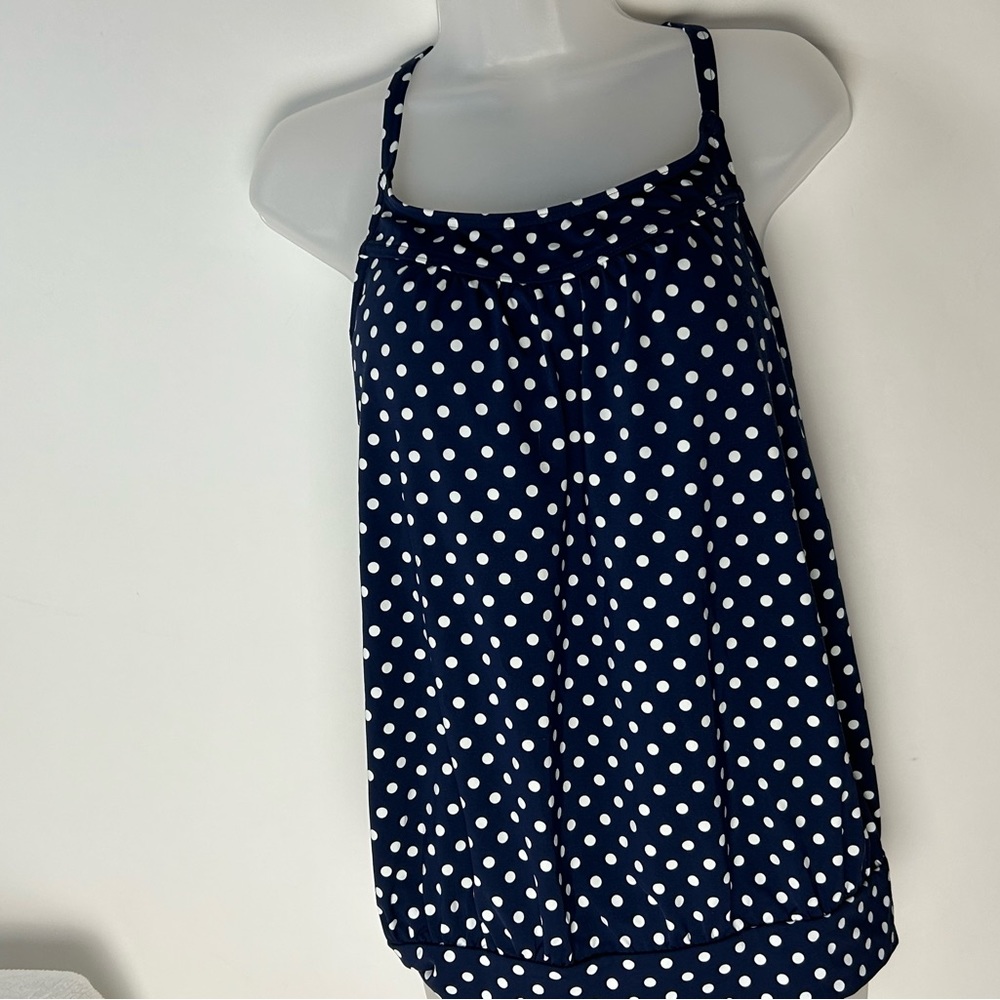 Lands' End Dark Blue w/White Dots Tankini Swim Top Size‎ 6